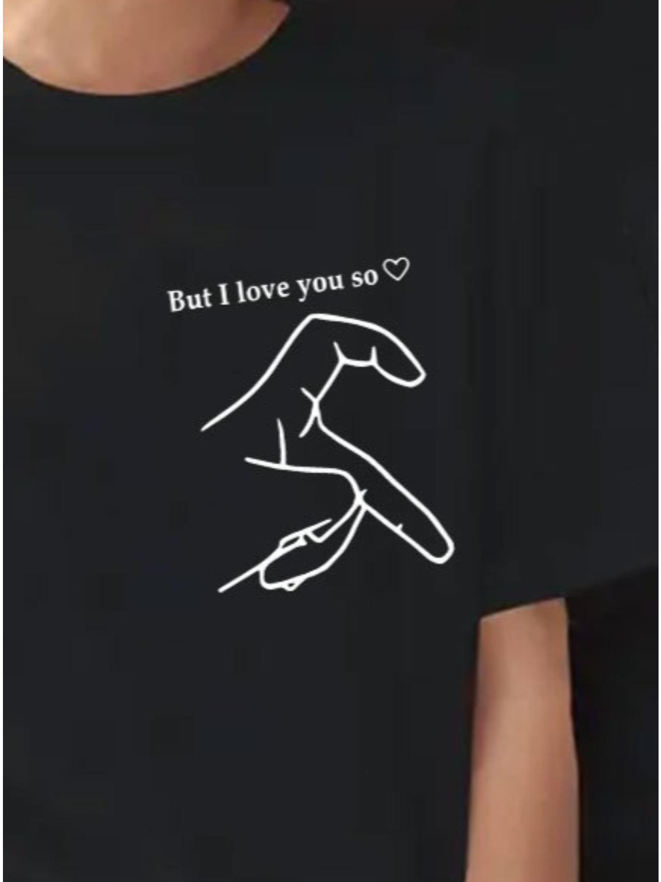 

1pcs I Love You letter pattern printed round neck short sleeved Tshirt Valentines Day giftcouple Tshirttop shirt S