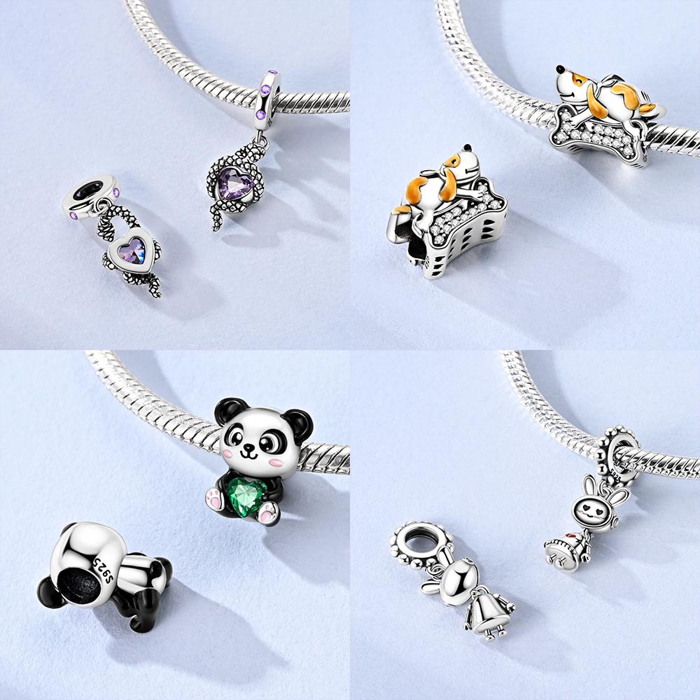 Original Love Purple Heart Cat Life Tree Bow Tie Pendantcopper Pink Animal Bead Fit Bracelet Women Accessory Gift Jewelry