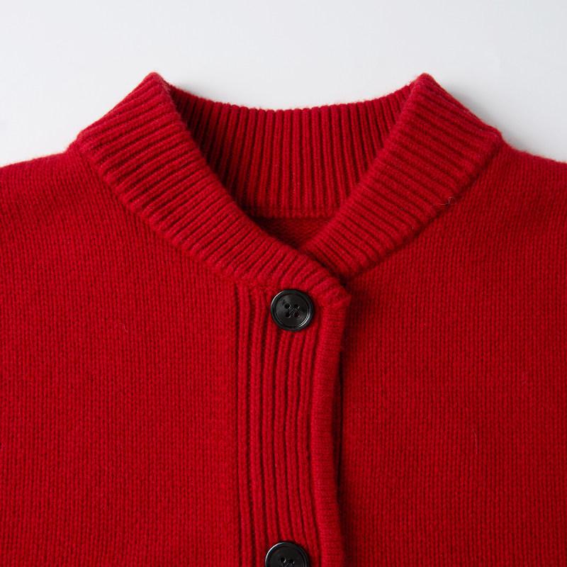 Women's Northern Deer French Old Money Style 100% Wool Thick Knit Stand-up Collar Vest Cardigan