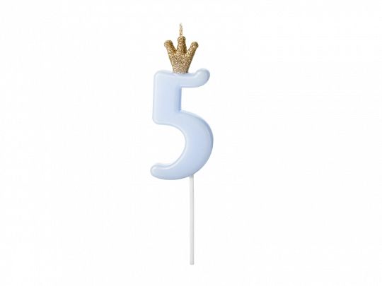 Number 5 Birthday Candle, Light Blue, 9.5cm