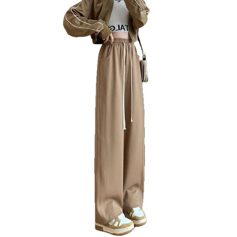 Korean Simple Casual Pants for Women In Spring and Autumn New High-waist Straight Sports Sweatpants Draped Loose Wide Legs