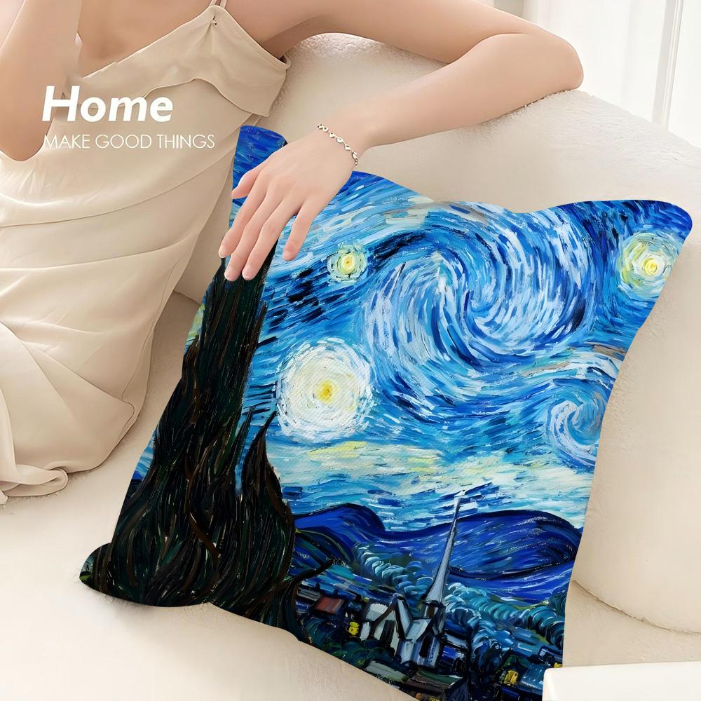 Starry Sky Van Gogh Art Oil Painting Pillow Case 3D Print Polyester Fiber 40*40Cm Home Sofa Throw Decoration Festival Gift
