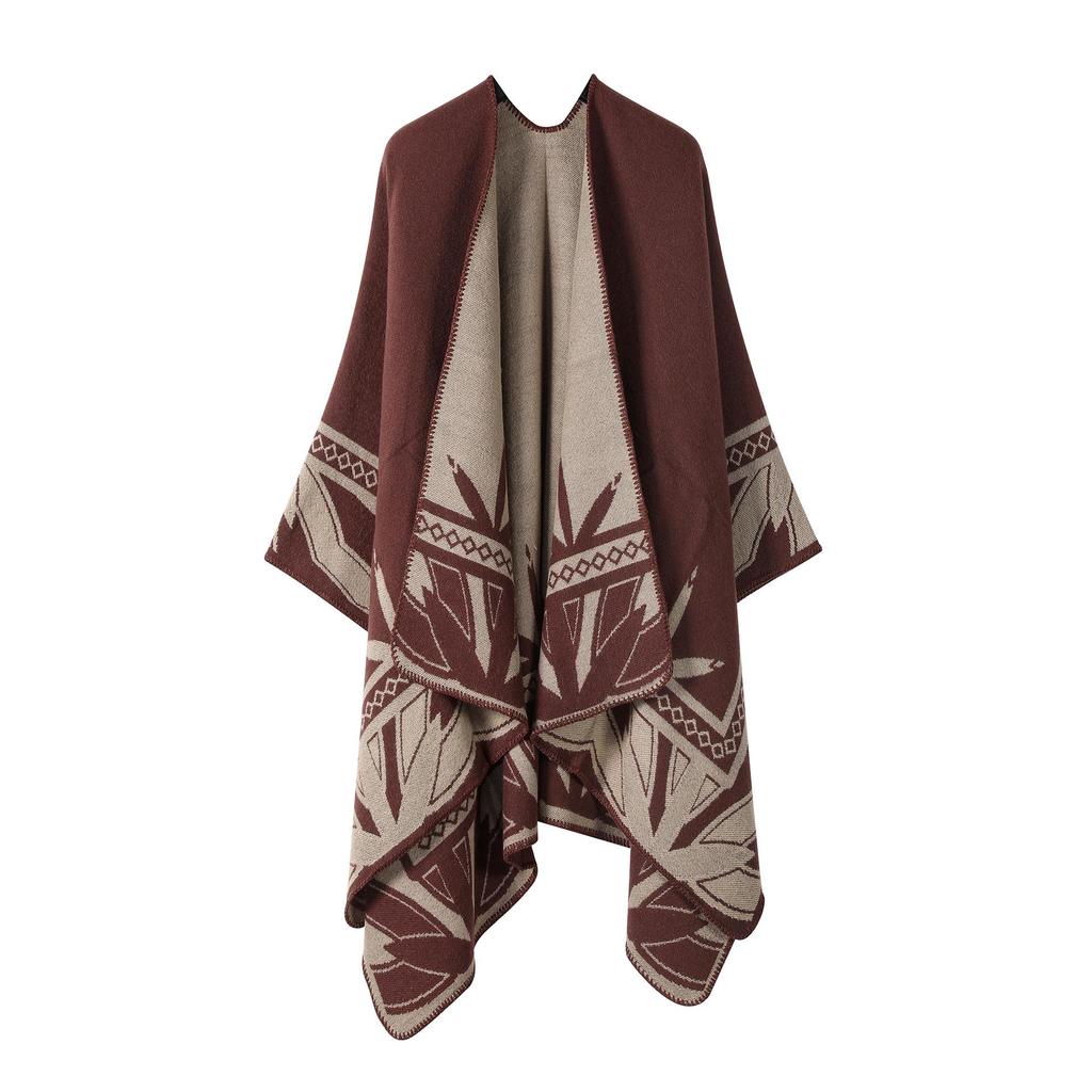 Solid Color Striped Shawl Cardigan: Warm, Versatile Imitation Cashmere Scarf for Autumn and Winter