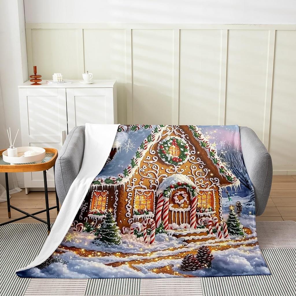 Winter Snowman Throw Blanket Cartoon Farmhouse Rustic Style Flannel Blanket for Kids Teens Adults Watercolor Pine Trees White