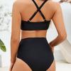 Tvådelad Baddräkt Enfärgad Rynkad Hög Midja Sexig Bikini Set Elegant