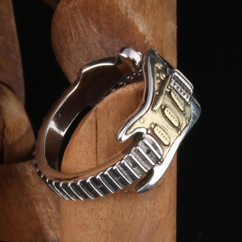 Anillo para Hombre Guitarra Eléctrica Estilo Rock Punk Diseño Femenino INS Hip-hop Anillo Ajustable para Dedo Índice