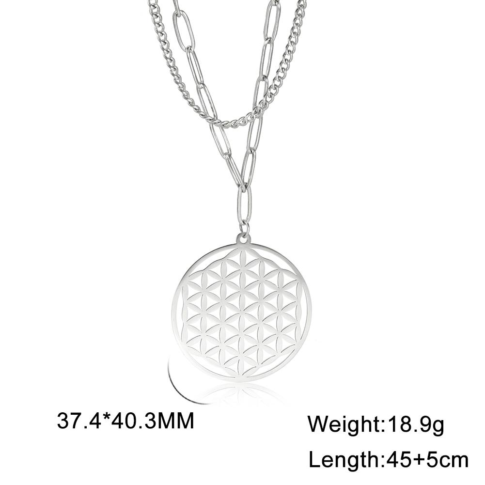 

LIKGREAT Tree of Life Silver Color Necklace for Women Witch Knot Flower of Life Pendant Wiccan Stainless Steel Amulet Jewelry