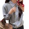 Korean version of gentle wind and thin temperament sweater jacket women's autumn and winter design shirt collar splicing knitted cardigan women