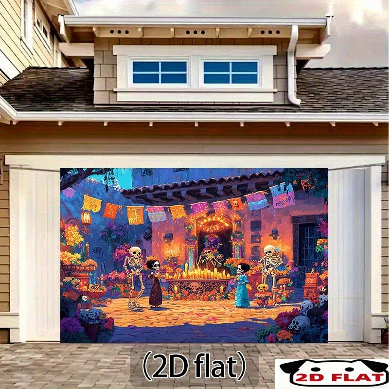 2D flat banner, 1 piece, Halloween theme scene - vibrant Mexican culture theme