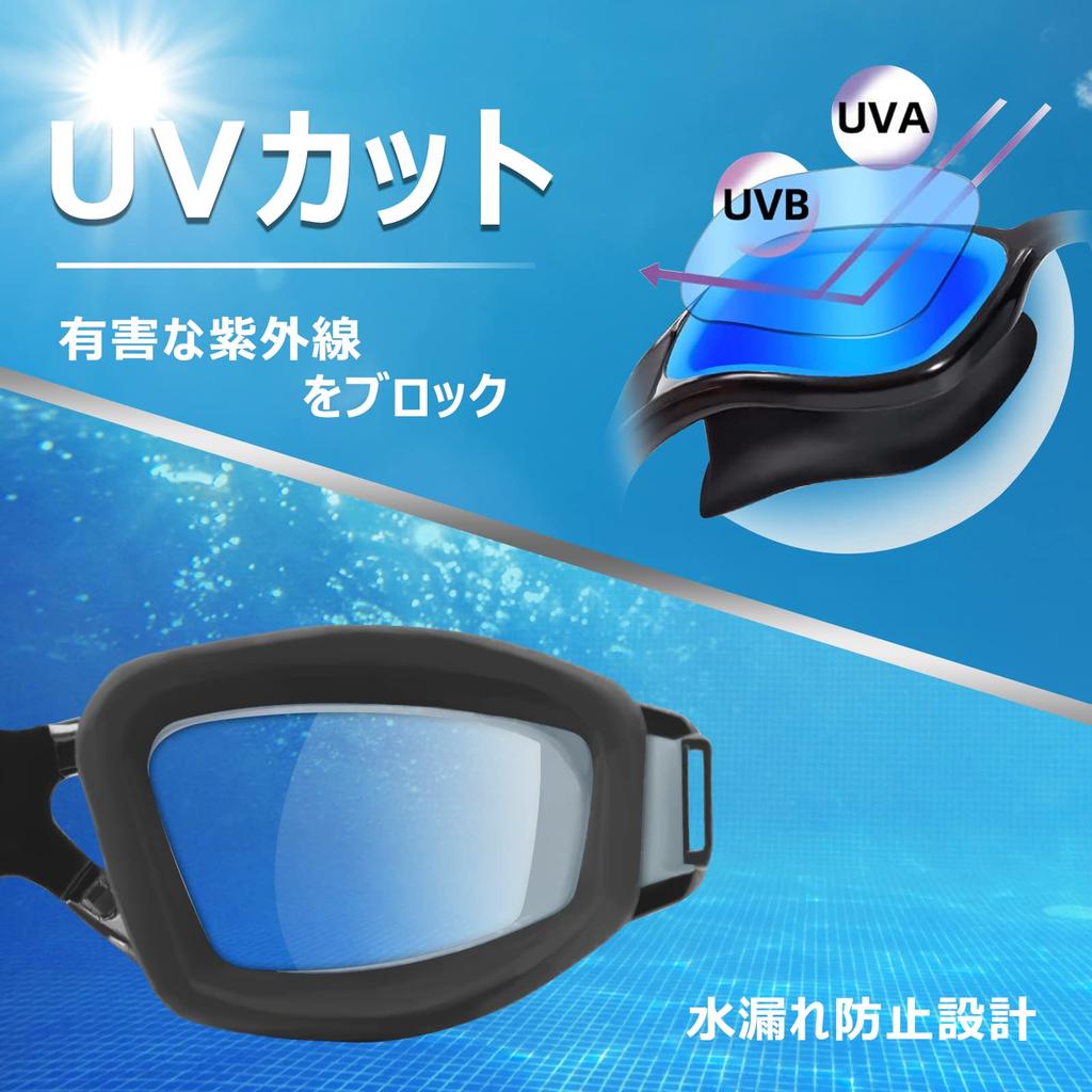 Hellnurse MEDIKEN Swimming Goggles for Adults UV for and Competitive Includes One Size Fits Most (-6.0, Black) Protection, Anti-Fog, Leak-Resistant,