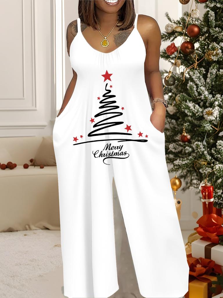 Women's Fashion Jumpsuit, Plus Size Clothing Daily Casual Fashion Wear, Graphic Christmas Printing Design,  Party Parties, Christmas Clothing