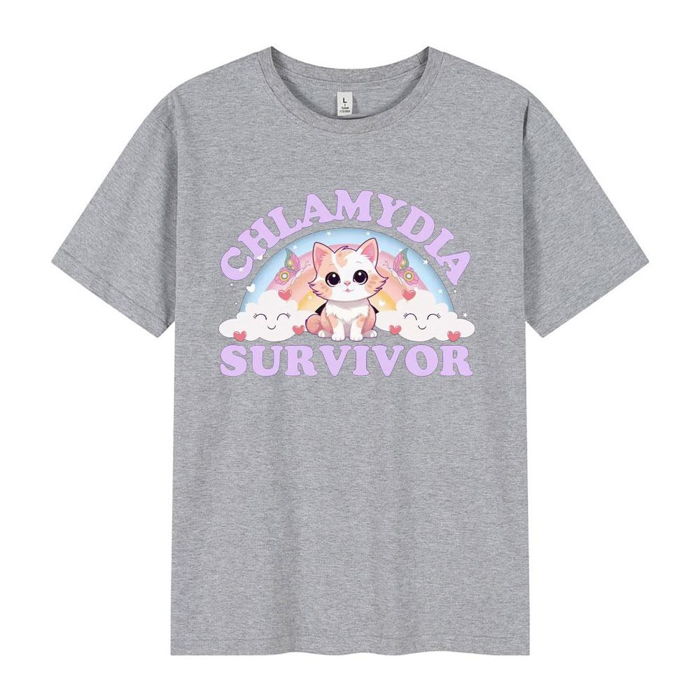 Chlamydia Survivor T Shirt Funny Cat Meme Cotton Tshirt Unisex Unisex Loose Casual ONeck Unisex Simple Tshirts Oversized Top