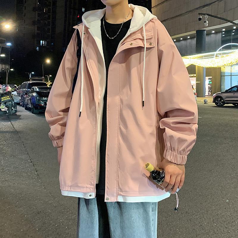 Fake Two Autumn and Winter New Casual Men's Korean Version of Trend Tooling Outdoor Jacket Hooded Coat.