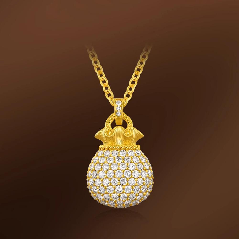 

Antique Micro Inlaid Diamond Necklace Luxury Floral Wire Small Lucky Bag Pendant Collarbone Chain For Women