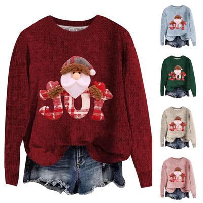 Damenmode, lässig, langärmelig, weihnachtlich bedruckt, Halsausschnitt, Wollstrickpullover