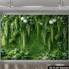 2D Natural Moss Wall with Greenery and White Blooms Photography Background