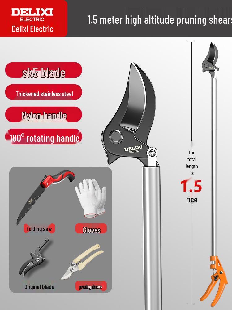 Delixi Elektrische Teleskop-Astschere für hohe Äste und Obstbäume.