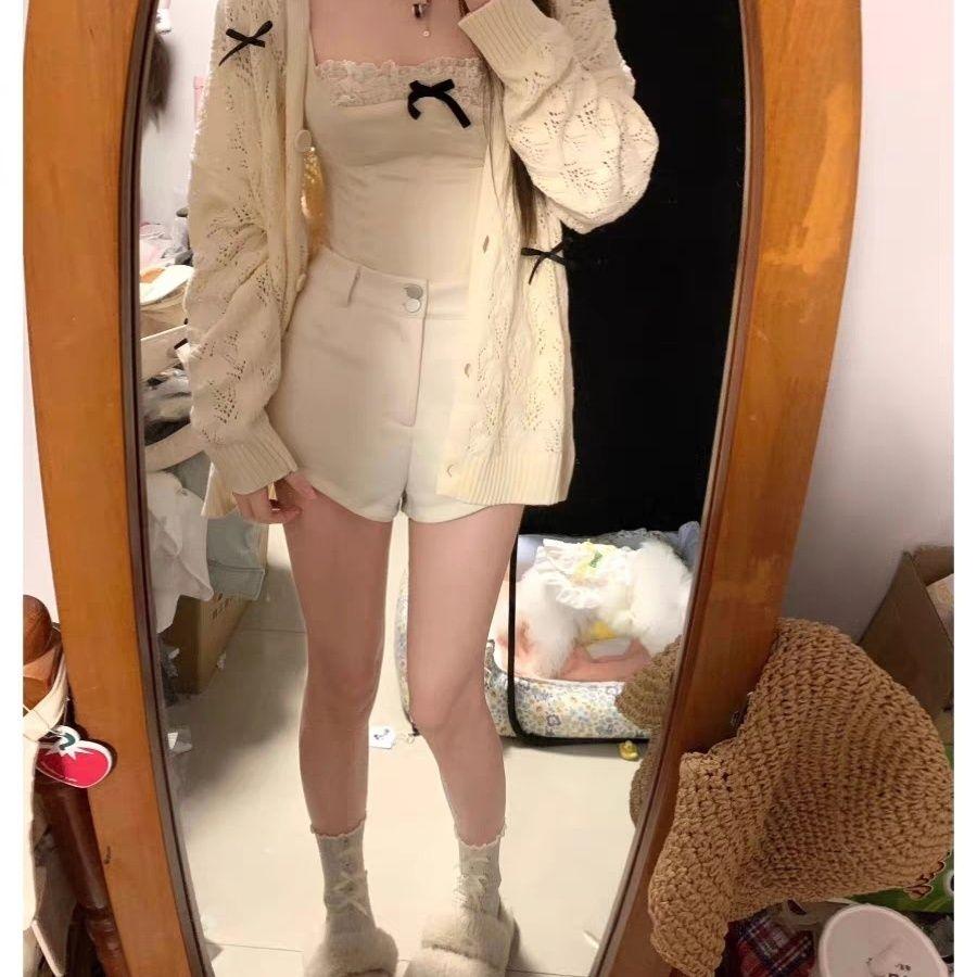 Sweet Bow Knitted Cardigan Women Kawaii Hollow Out Knitwear Japanese Fashion Vintage Preppy Style Casual Sweaters Loose