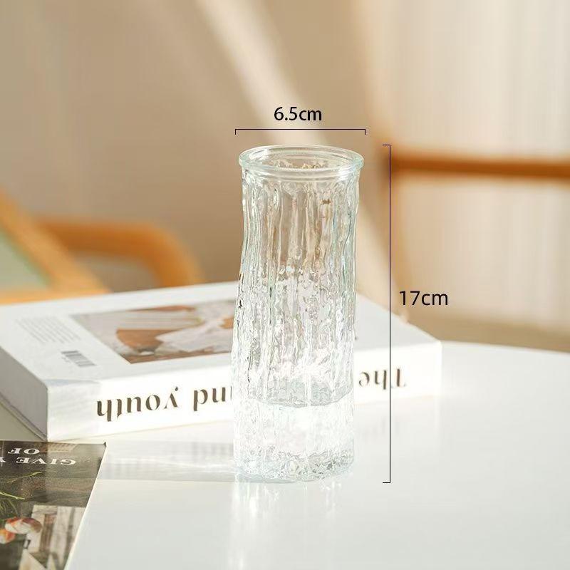 European Glacier Vase Glass Transparent Flower Arrangement High Grade Flower Living Room Dining Table Ornament Dried Flower Vase