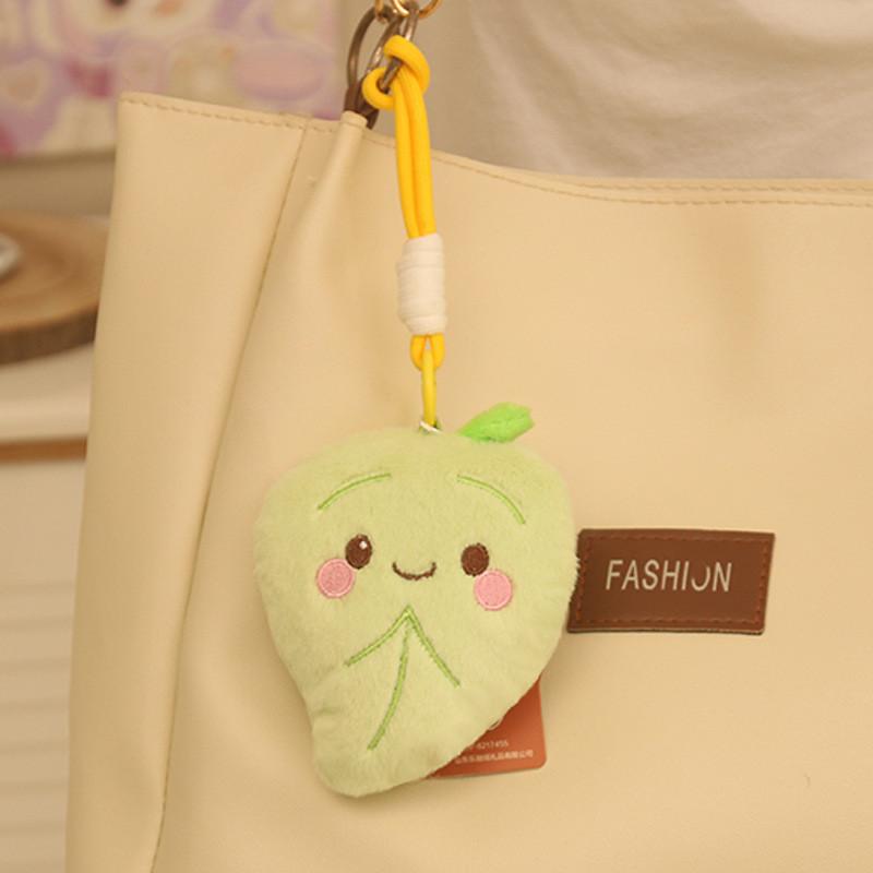 Cute Green Leaf Plush Doll With Pp Cotton Filling For Bookbags