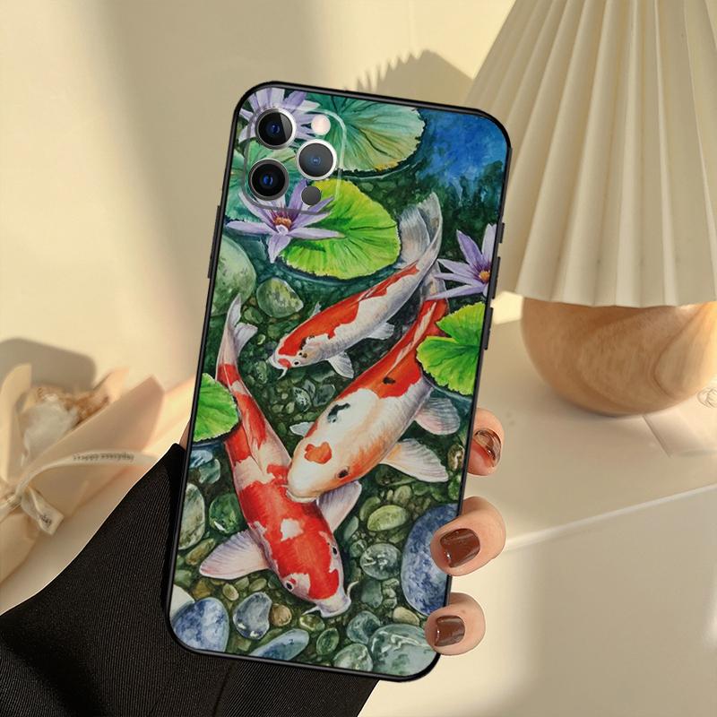 Koi Carp Fish Painting Phone Case For iPhone 15 14 13 12 11 16 17 Pro Max 13 Mini 15 16 Plus 16e 17 Air Cover Funda