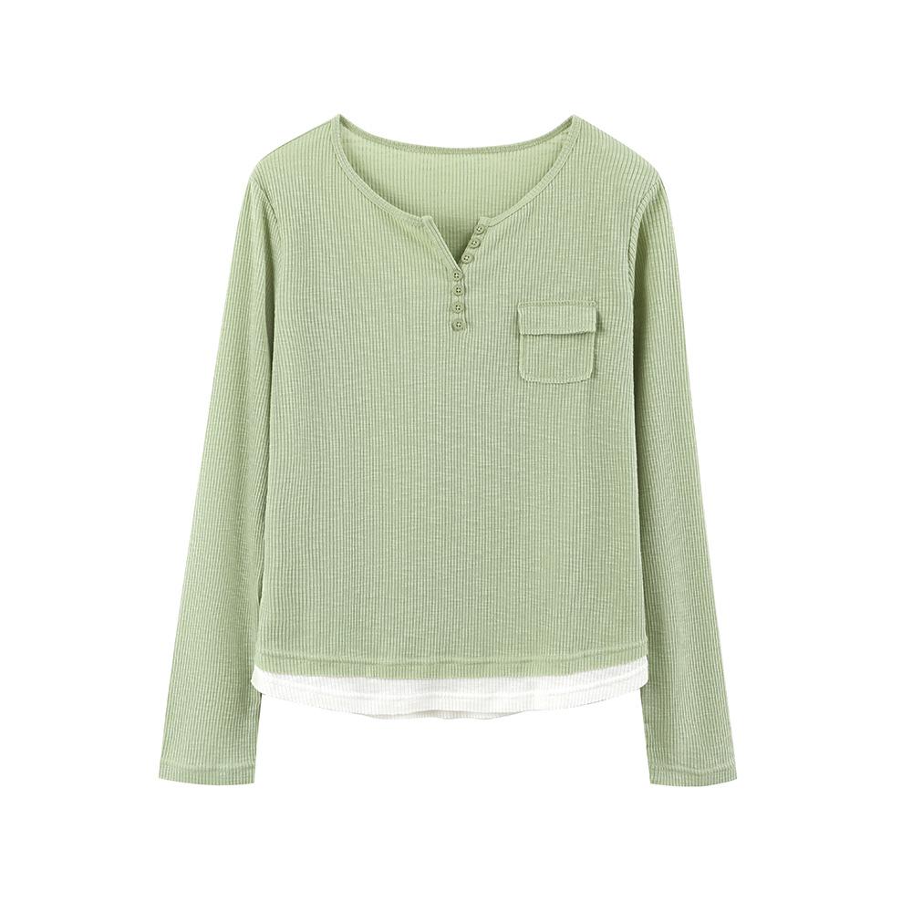 

Women’s Casual V-Neck Long Sleeve Two-Piece Effect T-Shirt Medium