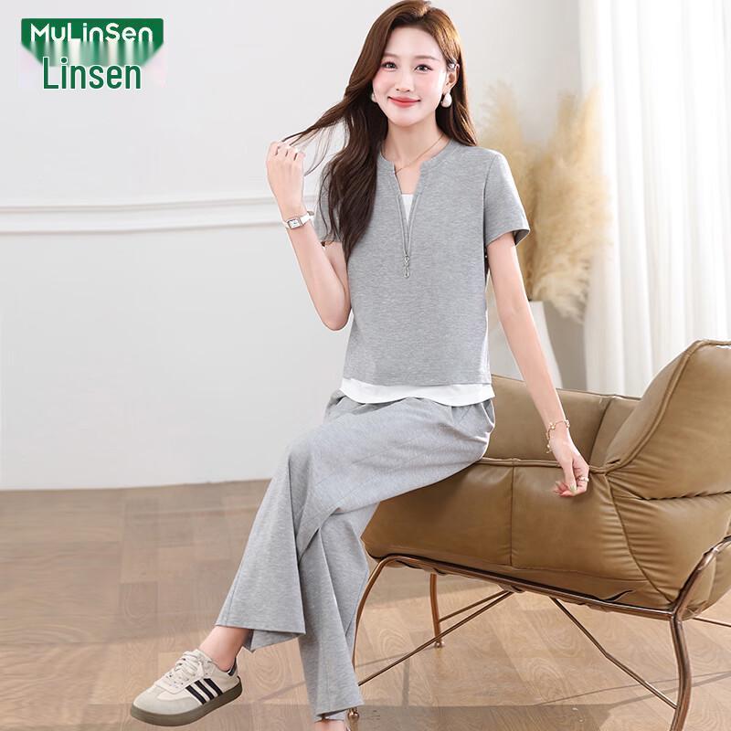 MULINSEN Women s Summer Faux Two-Piece Casual Set 2XL