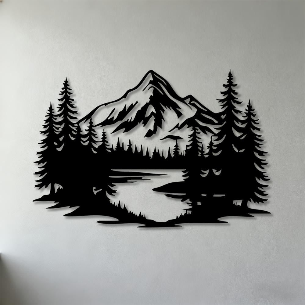 

1pc 2D Flat Mountain Lake Forest Wall Art Nature Landscape Decor for Living Room Bedroom Office Home 25cm-9.84inch чёрный