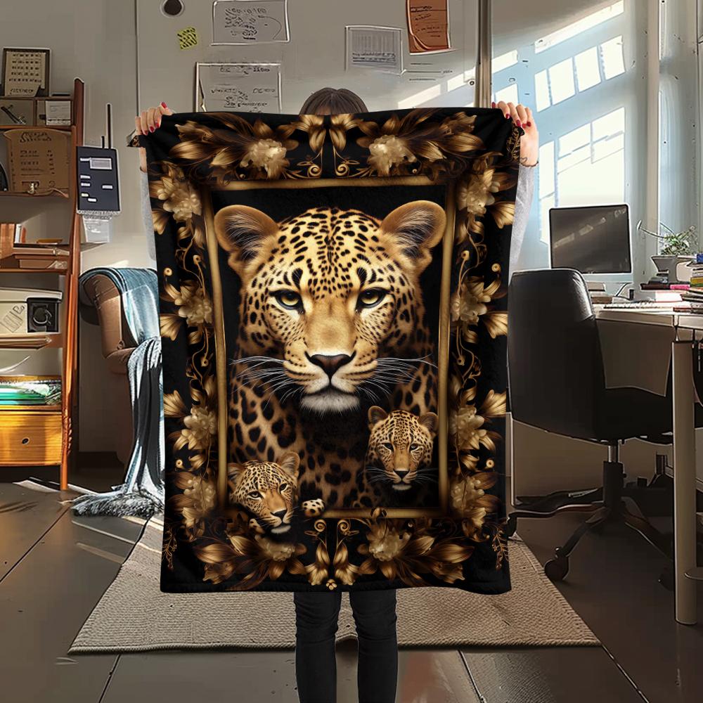 1Pc Lepoard Puzzle Print Flannel Blanket, High Quality Comfortable for All Seasons, Home Decor, Warmth and Comfort, Perfect for Christmas Gifts
