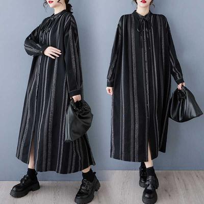 Spring and Autumn Striped Shirt Dress