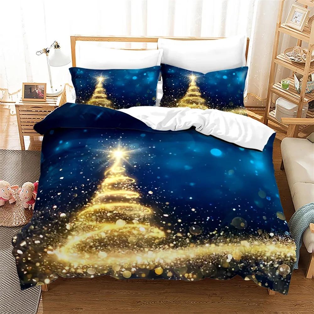 Christmas Duvet Cover Set King Queen Full Size Winter Theme Snowman Pattern Polyester Comforter Cover For Child Festival Gift