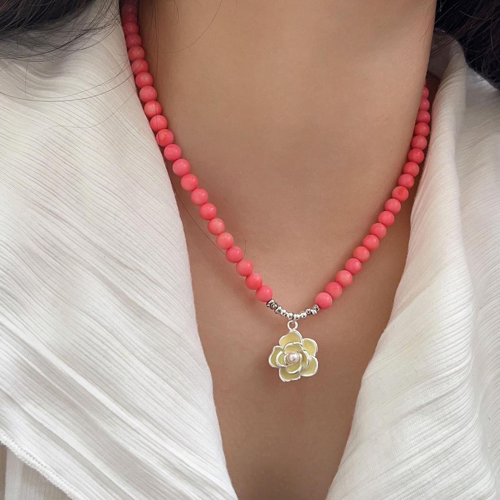 Yinruitai S925 Sterlingové stříbro Korálová růže Náhrdelník - 2024 Dámský všestranný řetízek na klíční kost