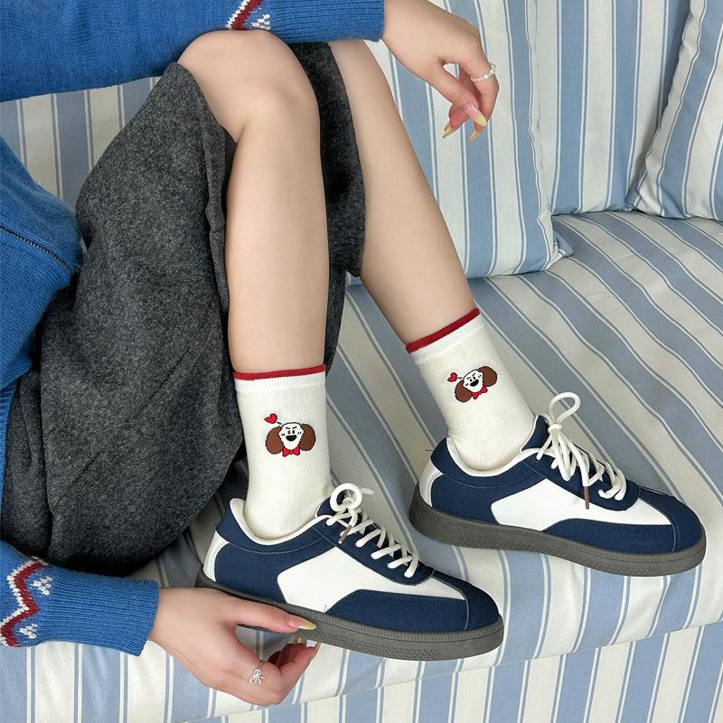 Cartoon Puppy Socks, Women's Spring and Autumn Fun Mid-calf Socks, Ribbed Color-blocking Pile Socks, Boneless