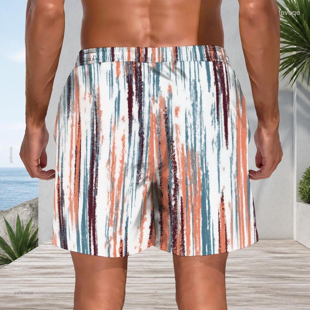 Men Plus Size Tie Dye Vertical Stripe Beach Shorts Quick Dry Casual Swim Trunks With Pockets For Summer Swimming Surfing