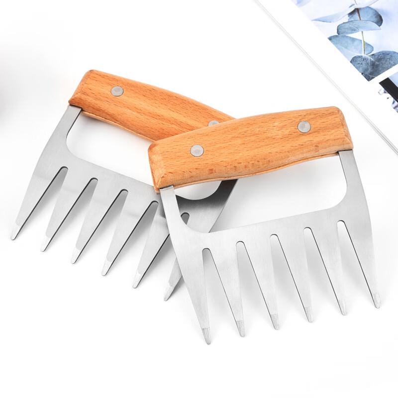 Stainless Steel Bear Claw Meat Shredders with Wooden Handles