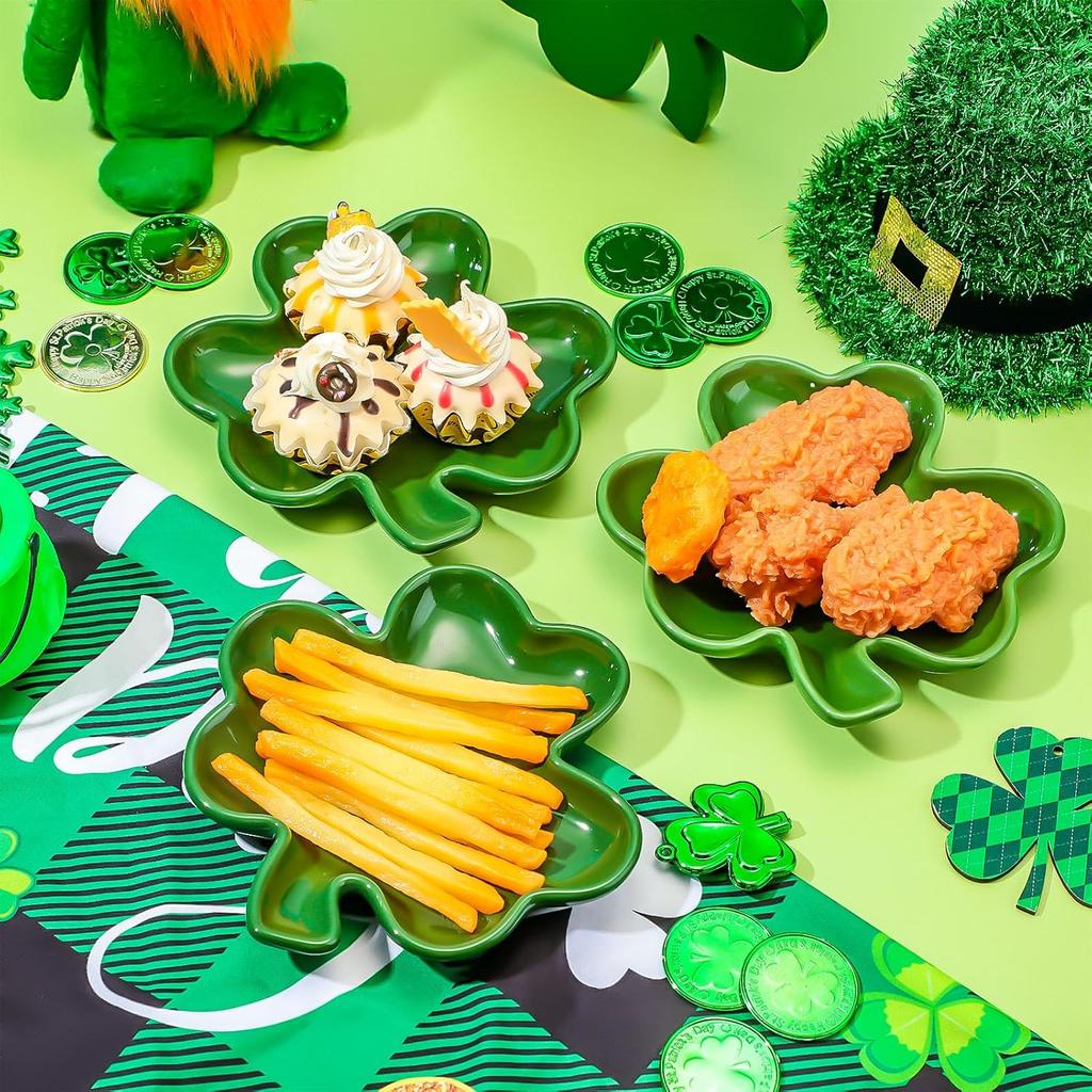 4 Pcs 5.91'' St. Patrick's Day Ceramic Shamrock Candy Dish Shamrock Shaped Plate St Patricks Day Platter Three Leaves Shaped Platters Clover Serving