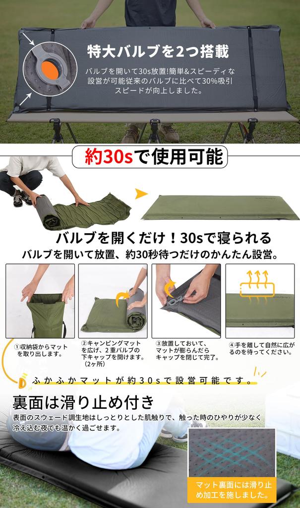 CAMDOOR Camping Mat Air Mat Thick 10cm [Automatically Inflates In 30 secondsWider] R Value 6.8 Inflator Mat Car Sleeping Mat Compact Automatically