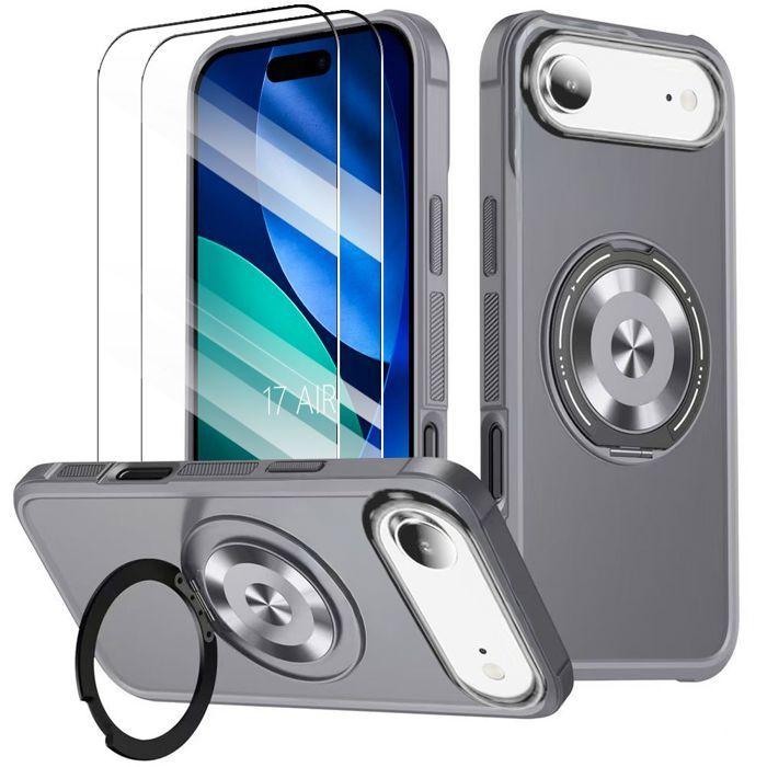 Coque de Protection - BOOLING - pour iPhone Air - Silicone PC avec Cercle Magnétique - Gris - avec 2 Verres Trempés