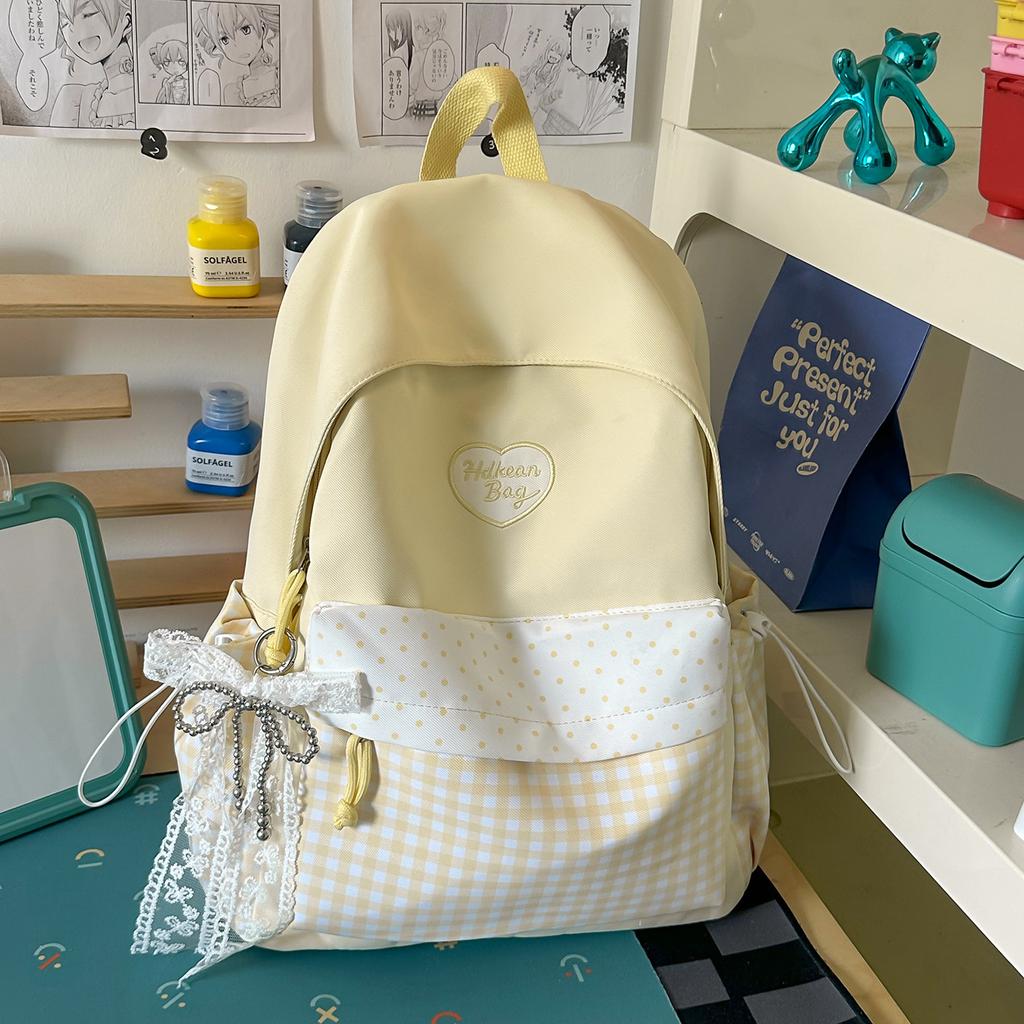 Schoolbag Clear Ice Blue Plaid Splicing Milk Fufu Student Party Schoolbag Day Korean Sweet Sister Holiday Girlfriends Travel Small Backpack