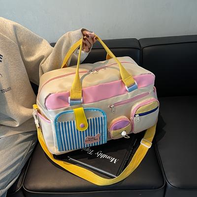 Lekka, Wytrzymała Płócienna Torba Podróżna Duffel dla Kobiet - Stylowa Biała Torba na Siłownię i na Weekend z Wieloma Komorami, Regulowanymi Paskami na Ramię