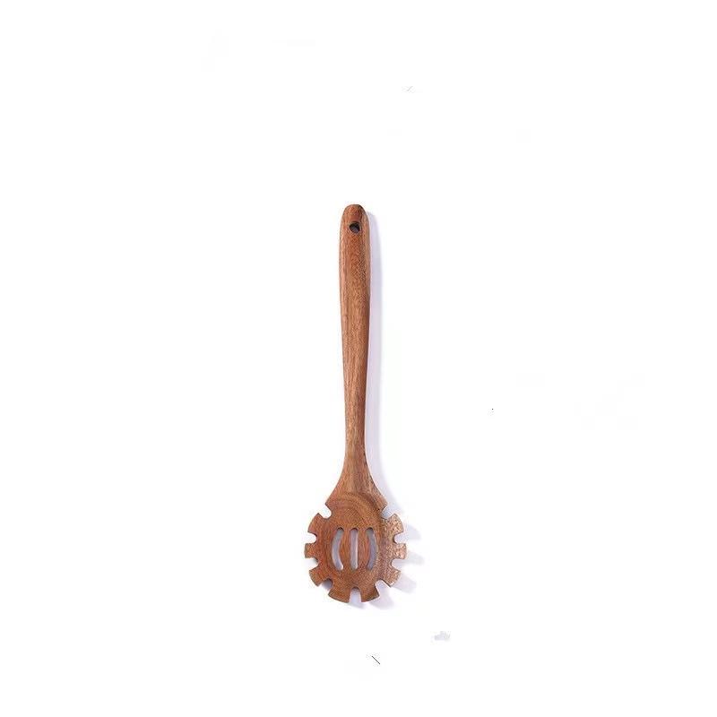 Teak 9-Piece Kitchen Set: Solid Wood Spatula, Spoon, Fork, Non-stick Pan, Acacia Wood Utensils, Long Handle Pot & Vegetable Spatula