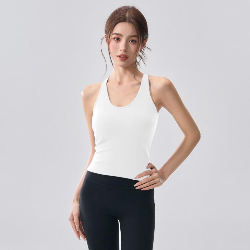 Womens High-Elastic Quick-Dry Yoga Tank Top With Built-in Bra Support Running Pilates Gym Workout