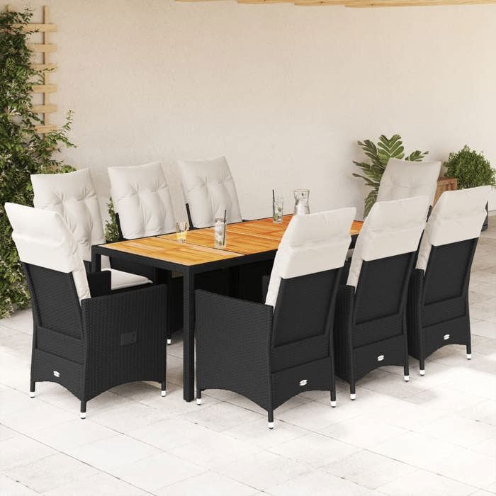 VidaXL 9pcs Garden Dining Set Black Cushions Wicker, Outdoor Dining Set, Furniture 3276687