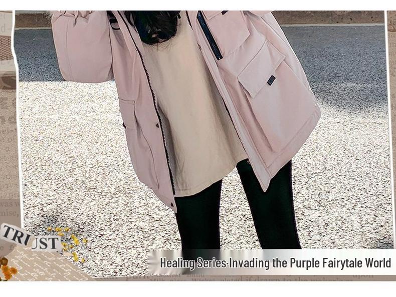 Women's 2025 Outdoor Workwear Short Down Jacket with Big Fur Collar - Loose Korean Style 90% White Duck Down Parka Coat