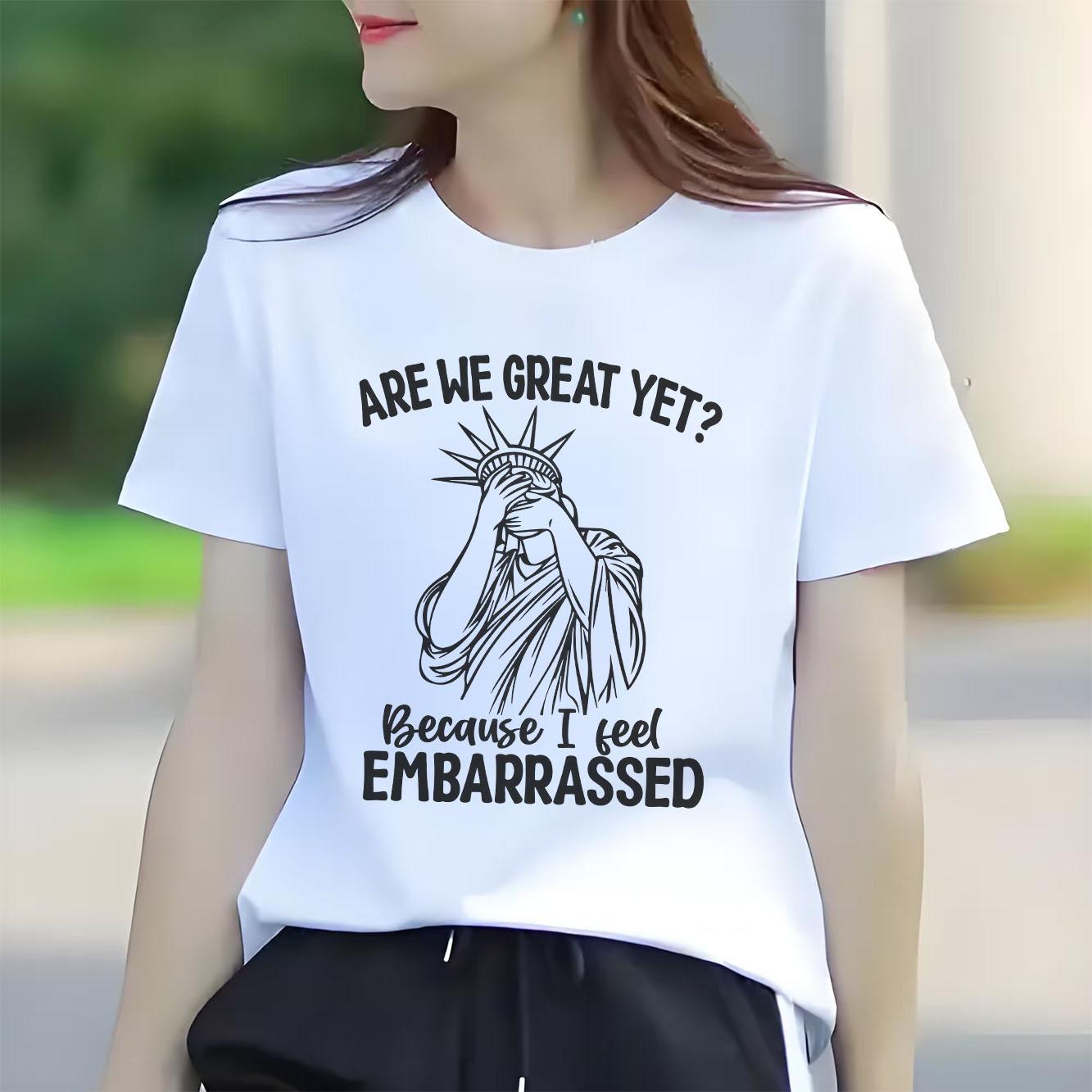 

Shy Statue of Liberty print pattern daily Tshirt short sleeved round neck versatile Womens Tshirt suitable for all seasons S