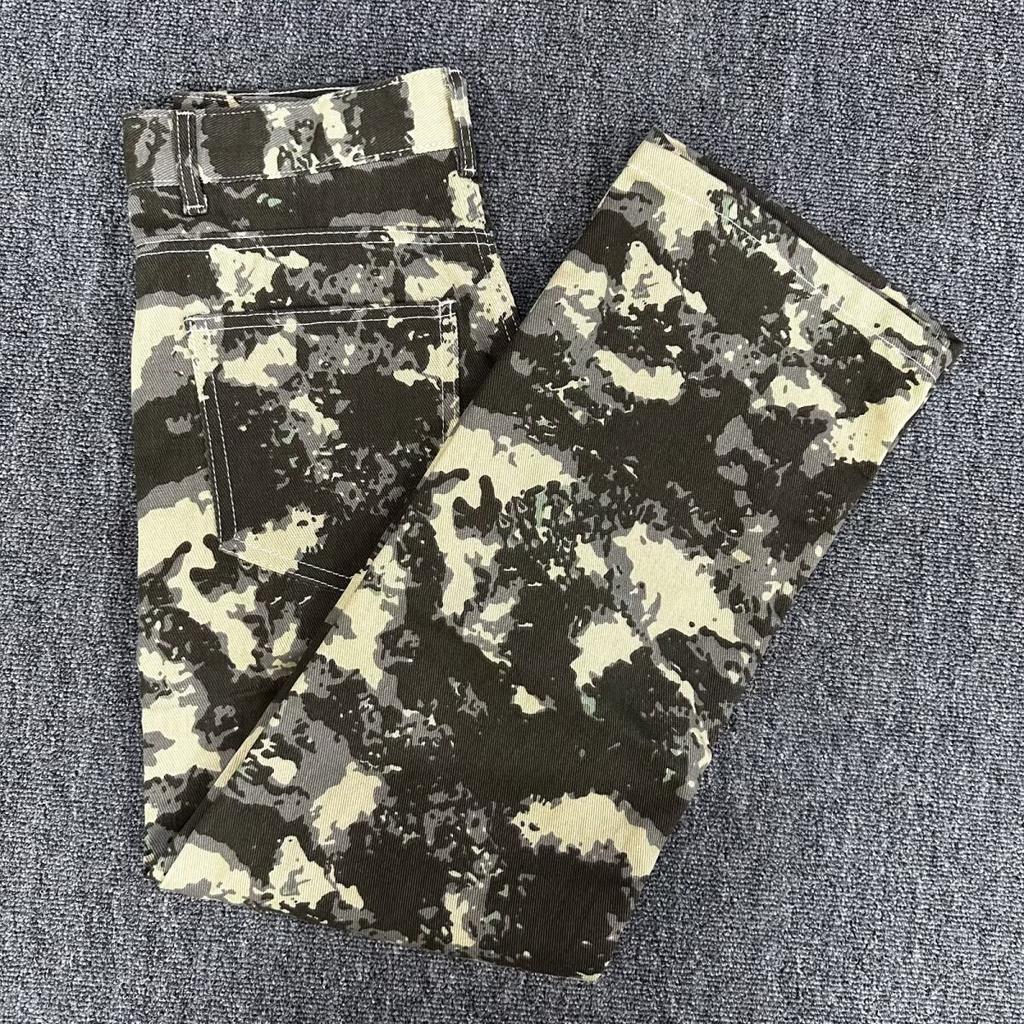 JYL Men's Camo Jeans Vintage Hiphop High-Street Straight Flare Cargo Denim