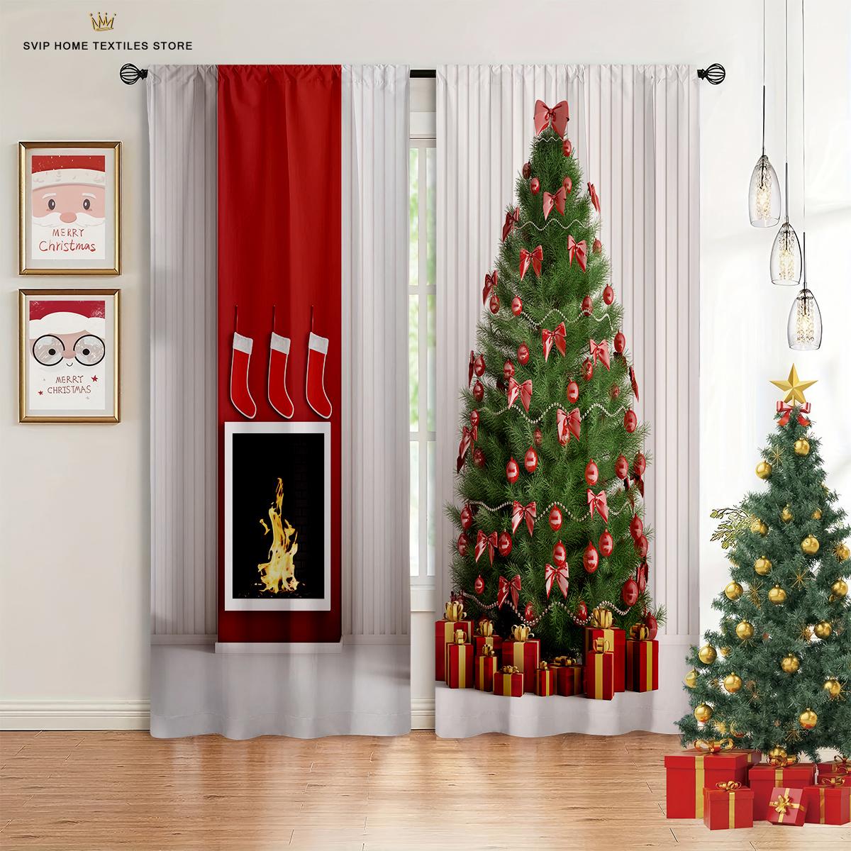 

2 шт. Рождественские шторы с мультяшным принтом счастливого лося, для спальни, столовой, кухни, праздничное украшение, с карманом для карниза W50X130H(CM)X2PCS&Rod pocket