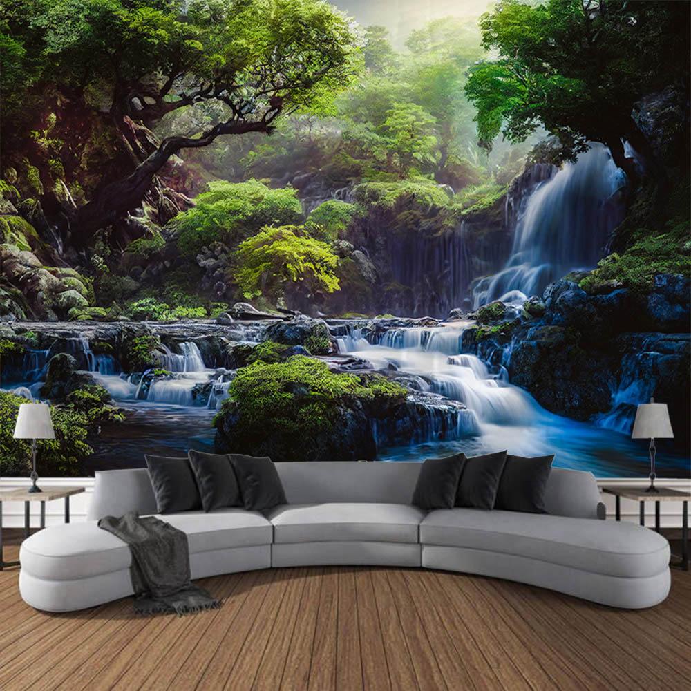 Bohemian style home decoration wall hanging forest waterfall tapestry landscape background cloth bedroom living room dormitory