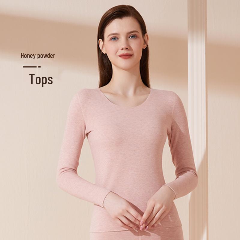 Women's Fleece-Lined Cashmere Silk Thermal Underwear Set - Seamless Round Neck, Antibacterial German Velvet Autumn Pants