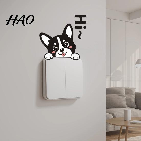 Decorative Puppy Switch Guards Cute Dog Decal, Cartoon Light Sticker, Waterproof Peel Bedroom Stickers And Stick Wall Sticker for Living Room Kitchen